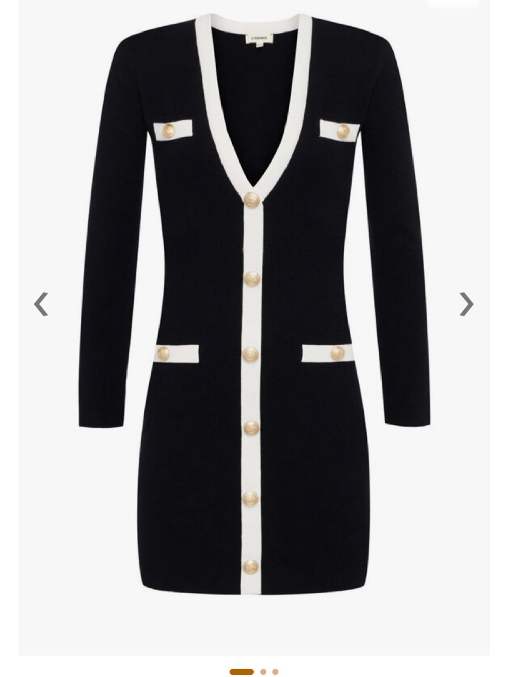 L'Agence Uzma Black & White V-Neck Button Sweater Dress